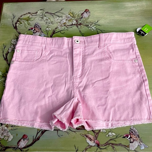 Arizona Jean Co. Shortie Shorts Adjustable Waistband Stretch 16 1/2 Plus Pink - Picture 1 of 10